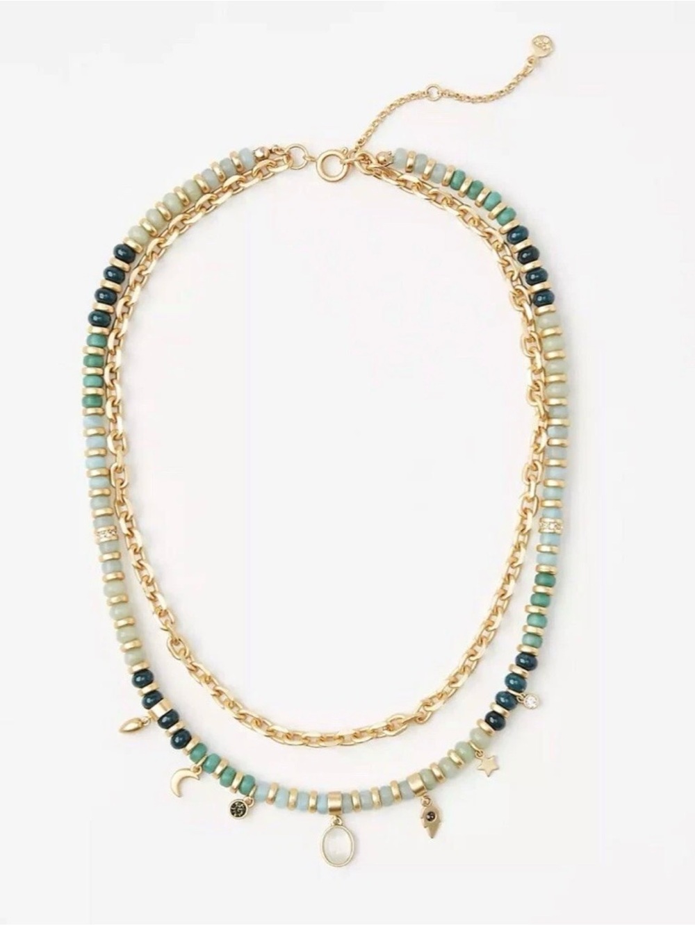 LOFT Gold Layered Necklace with Teal, Aqua and Navy Beads